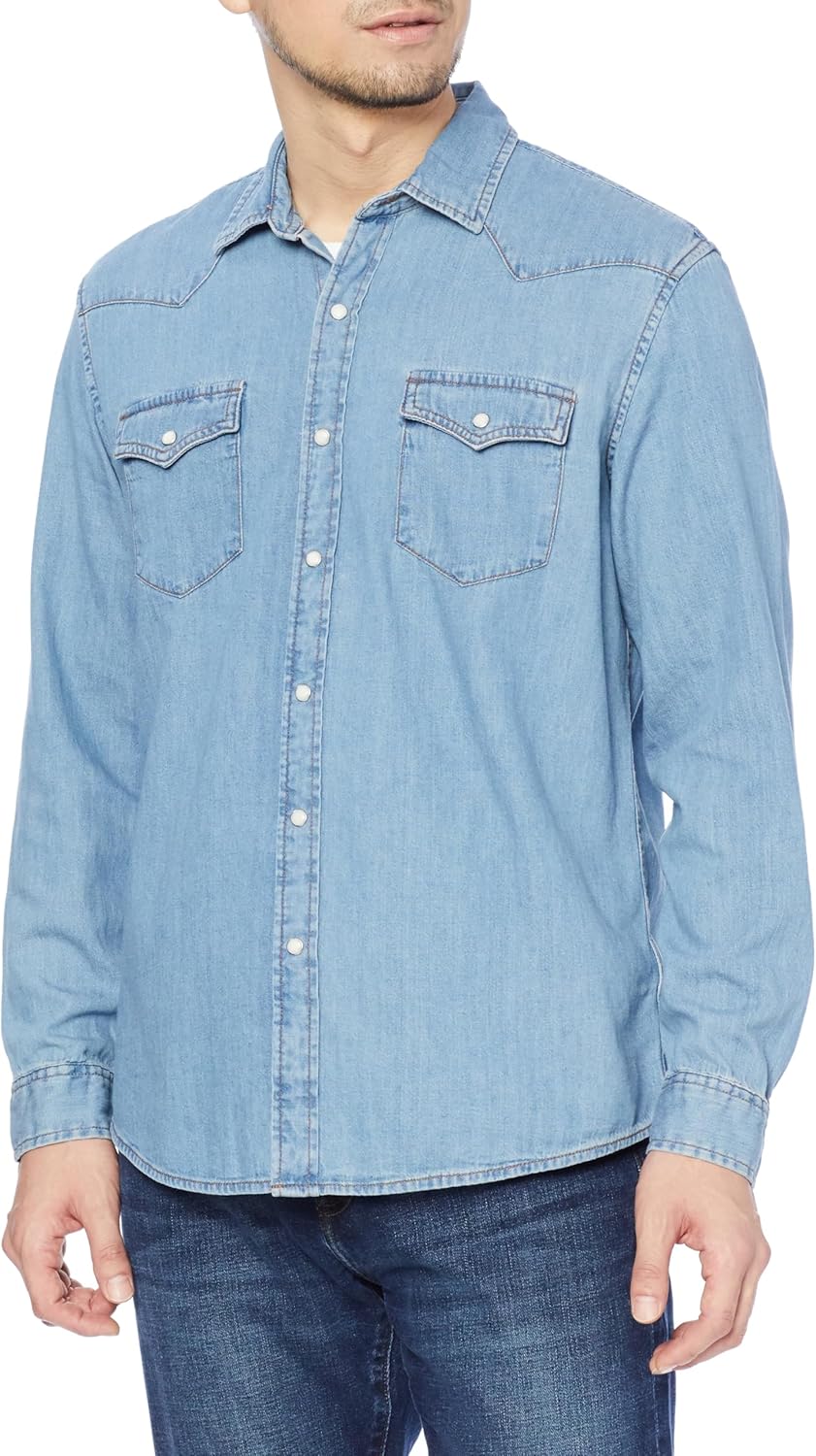 Amazon Essentials Men's Denim Shirt Long Sleeve - Regular-Fit Denim Shirt