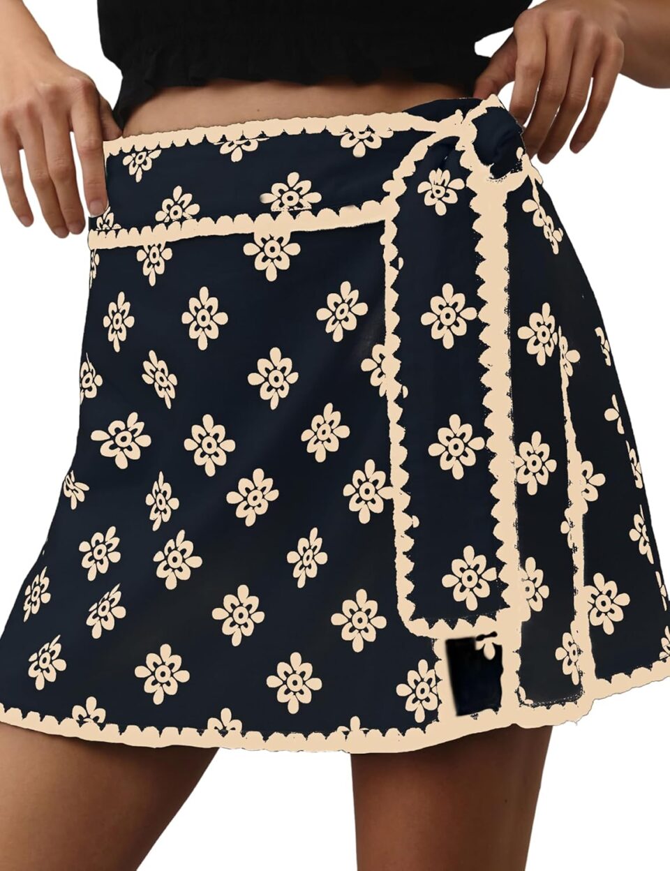 Women Wrap Skort 2025 Casual Summer Flowy Mini Skirt Knot Side Elastic Waist Bodycon Print Skirt with Belt
