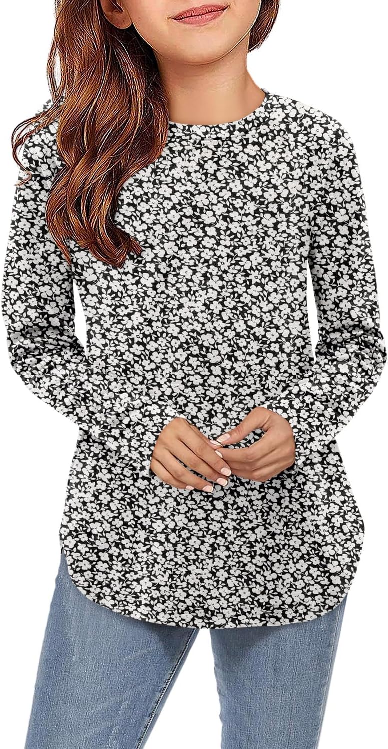 storeofbaby Girls Casual Long Sleeve Shirts Round Neck Tops Loose Fit Tunic Blouses