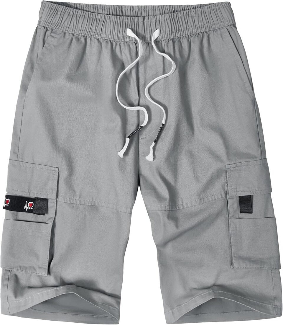 ELETOP Men's Cargo Shorts Elastic Waistband Drawstring Big and Tall Cotton Summer Casual Work Shorts
