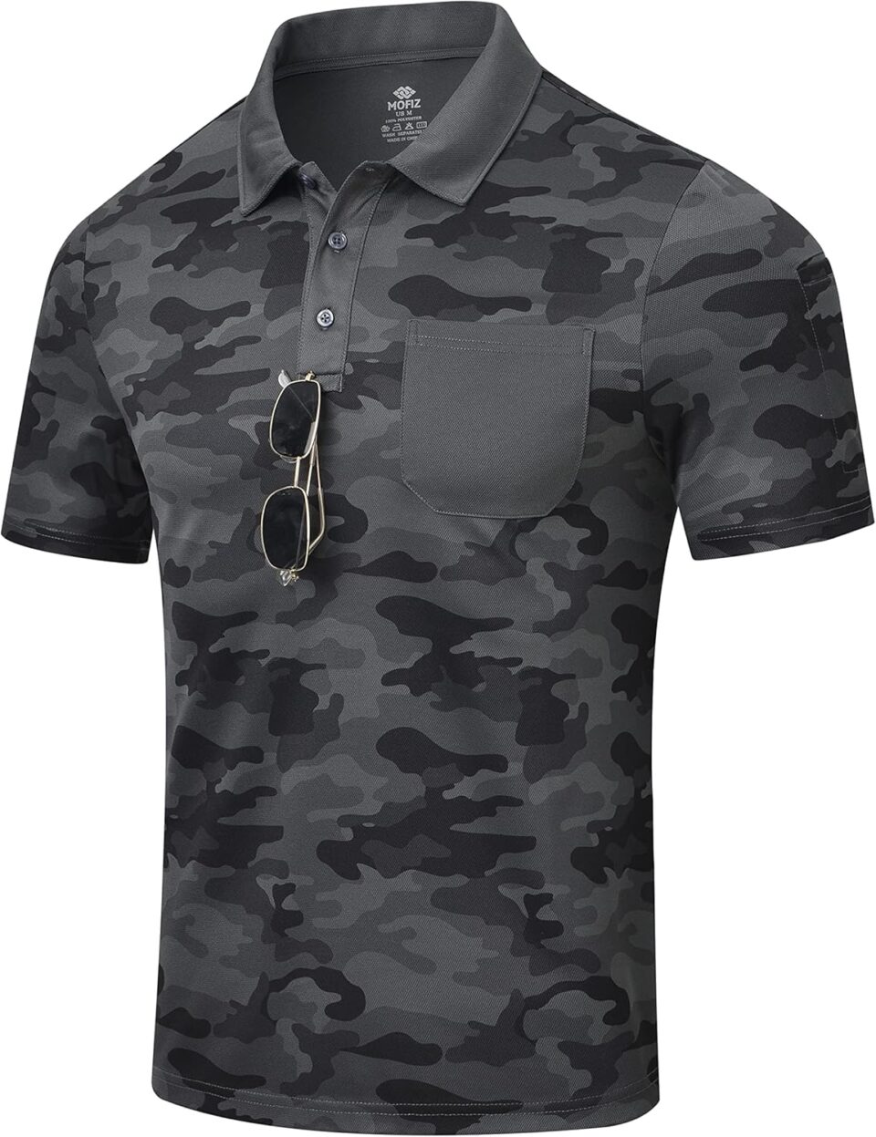 MoFiz Mens Camo Polo Golf Shirts Lightweight Dry Fit Pique Short Sleeve Collared Hiking T-Shirts Dry fit Activewear