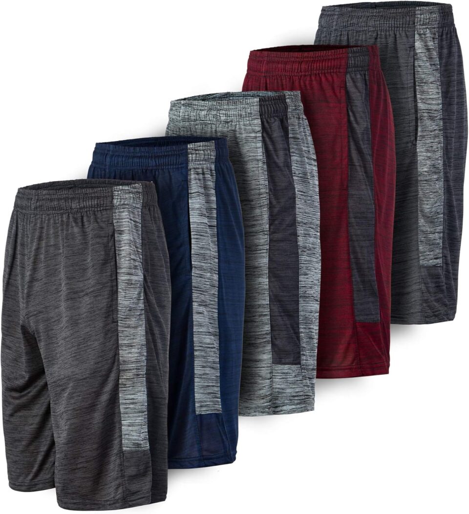 5 Pack: Men's Dry-Fit Sweat Resistant Active Athletic Performance Shorts