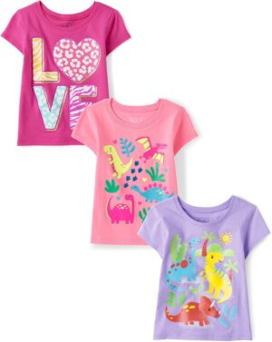 The Children's Place Baby Girls' and Toddler Assorted Everyday Short Sleeve Graphic T-Shirts,multipacks