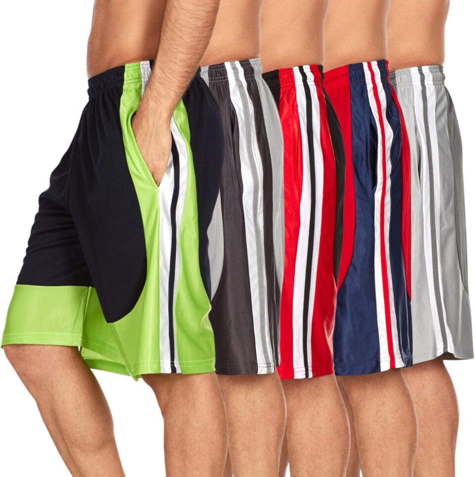 DARESAY Mens Athletic Shorts with Pockets, Workout Active Performance Shorts - 5 Pack