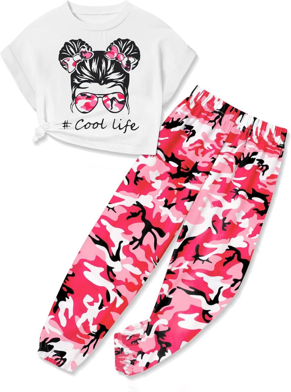 Girls 2 Piece Outfits Kids Clothes Cute Cool Girl Crop Tops + Camouflage Pants Summer Clothing Sets