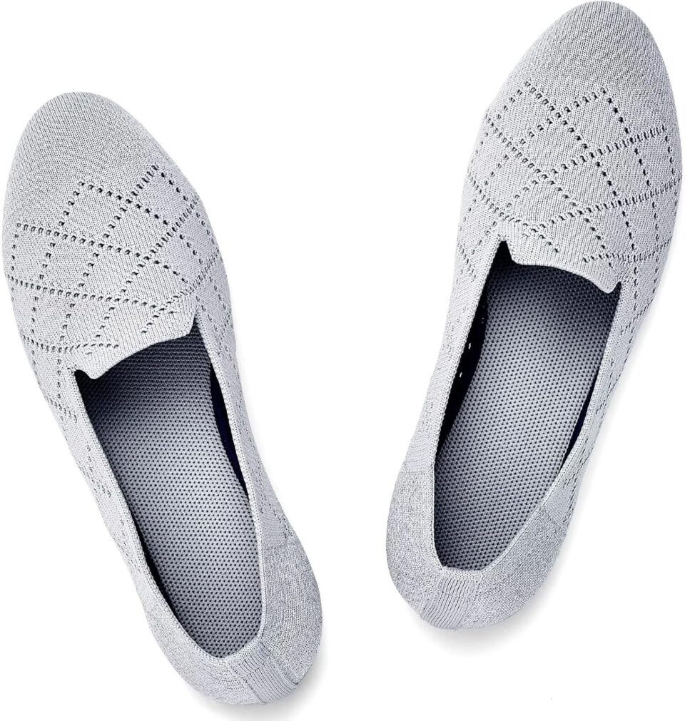 Puxowe Ballet Flats for Women - Stretch Knit Slip-On Low Wedge Shoes, Soft Round Toe Design for Office, Travel & Daily Walking