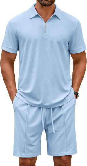COOFANDY Men's Track Suits 2 Piece Set Quarter Zip Polo Shirt and Shorts Set Summer Casual Outfits