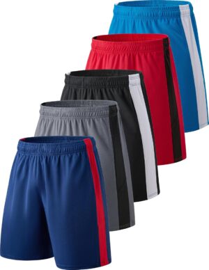 Liberty Imports 5 Pack Men's Quick Dry Athletic Basketball Shorts 9" Inseam with Pockets, Activewear for Workout Gym Running