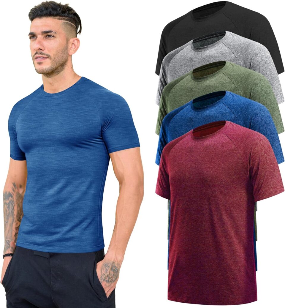 7/5/3 Workout Shirts for Men Pack Quick Dry Moisture Wicking Mens Gym Athletic Exercise Running Short Sleeve Tee Tops