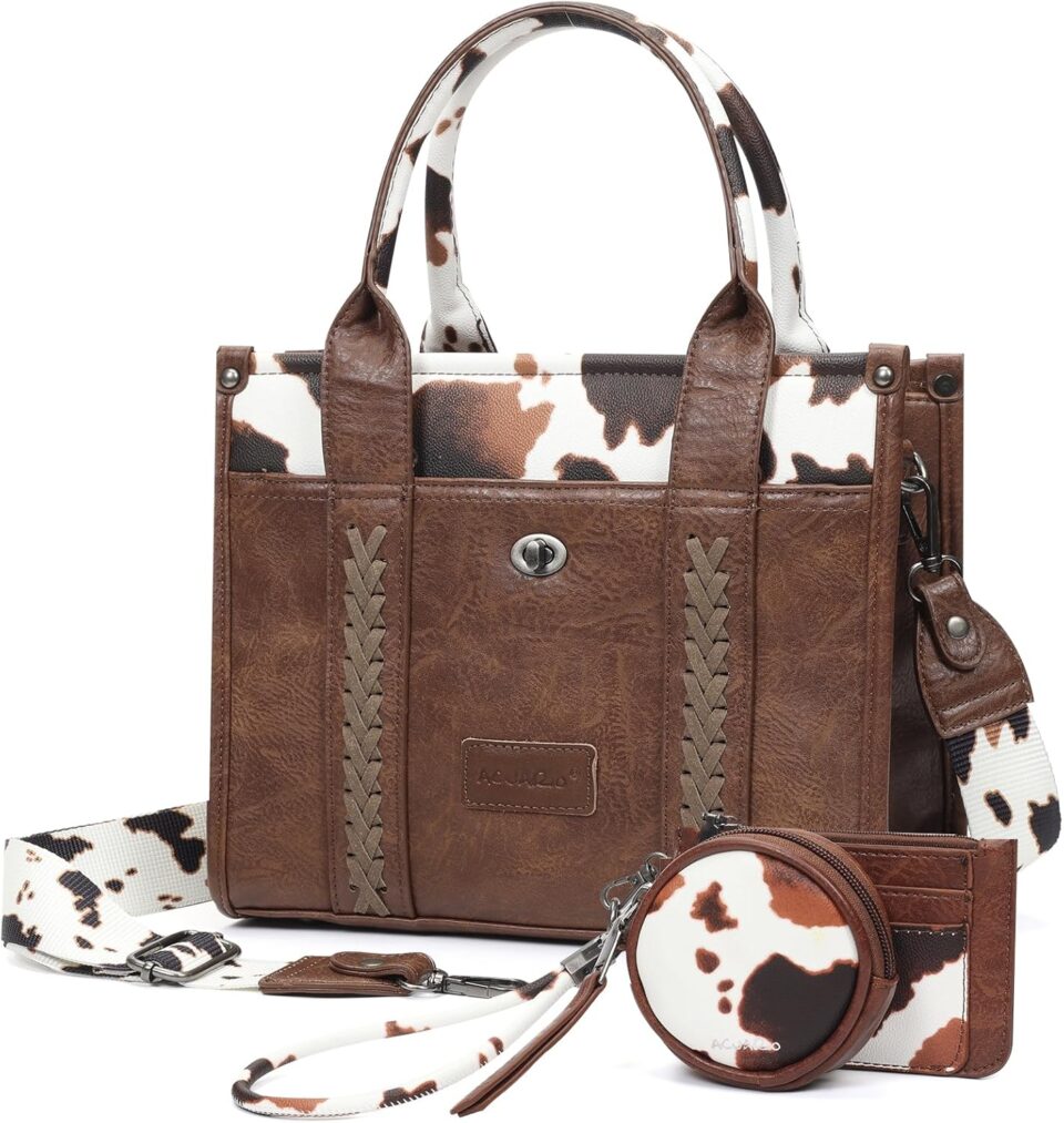 ACUARIO Tote Handbag Set, Tote Bag for Women,Western Cow Print Purse Desogmer,Top Handle Handbags