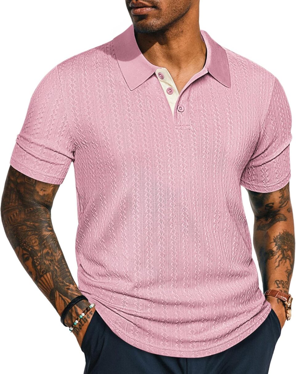 PJ PAUL JONES Mens Polo Shirts Short Sleeve Textured Polo T Shirt Summer Casual Knitted Golf Shirt