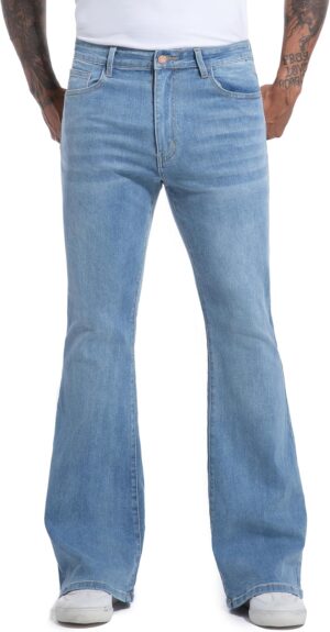Men's Stretch Slim Fit Bell Bottom Denim Disco Pants Flared Jeans-31 Inseam