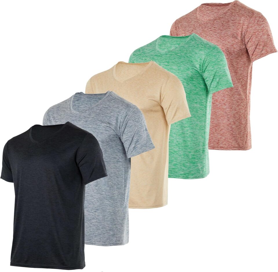 Real Essentials 5 Pack: Men’s V-Neck Dry-Fit Moisture Wicking Active Athletic Tech Performance T-Shirt