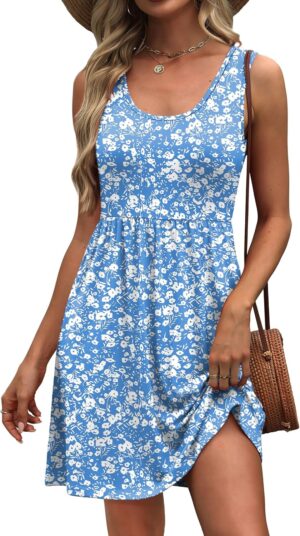 WIHOLL Women's Summer Dress 2025 A-Line Sleeveless Casual Sundress with Pockets Floral/Solid