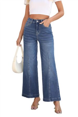 Women High Rise Flared Jeans Straight Leg Jeans for Women Trendy Mom Baggy Wide Leg Denim Pants