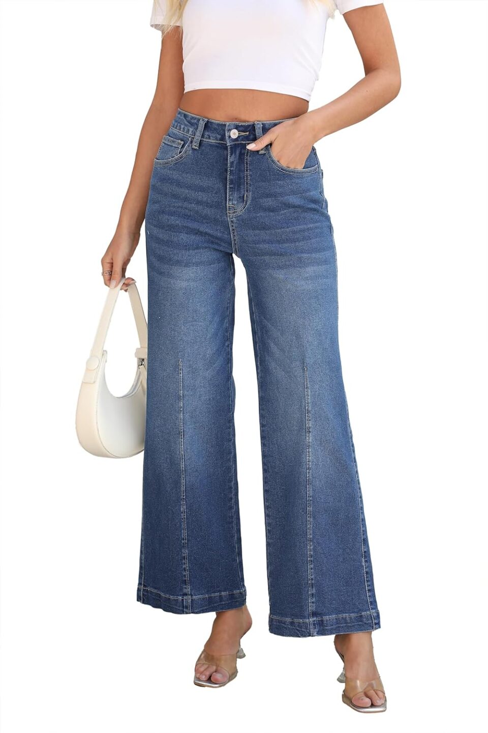 Women High Rise Flared Jeans Straight Leg Jeans for Women Trendy Mom Baggy Wide Leg Denim Pants