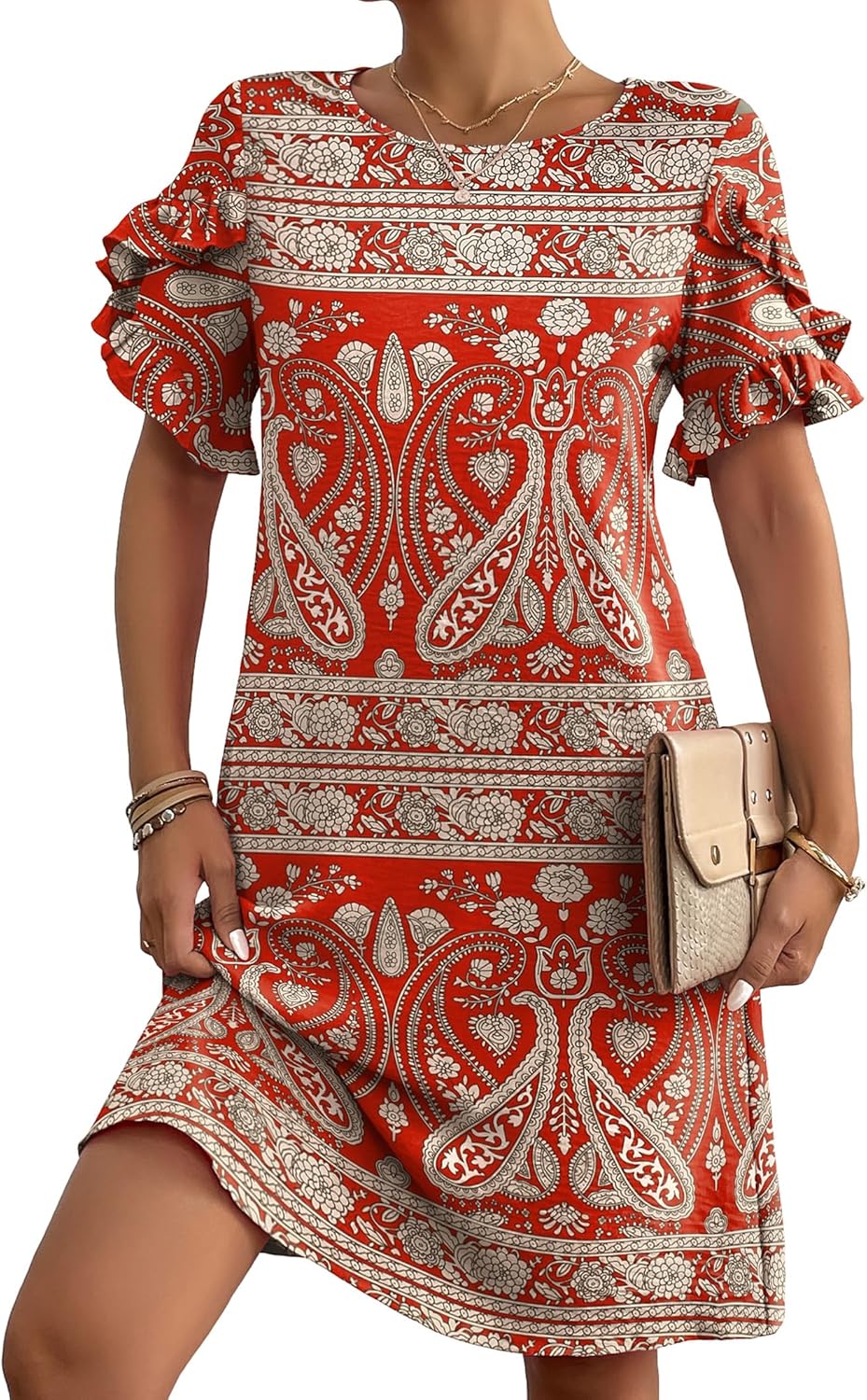 HOTOUCH Womens Summer Dress 2025 Short Sleeve A-Line Mini Dress Casual Crew Neck Shift Dress Beach Sundress with Pockets