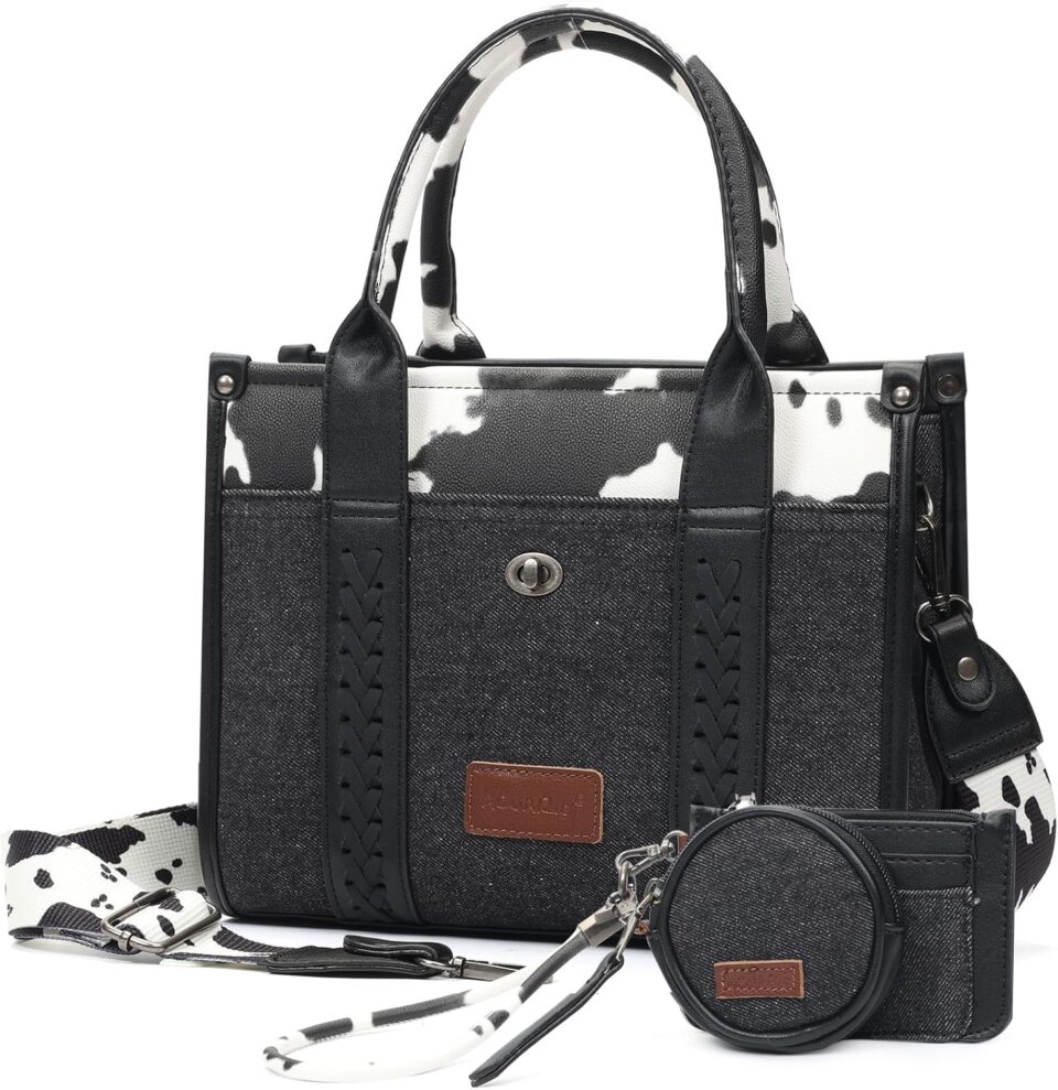 ACUARIO Tote Handbag Set, Tote Bag for Women,Western Cow Print Purse Desogmer,Top Handle Handbags