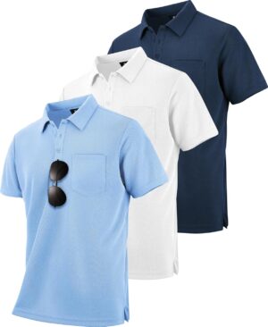 ZITY 3 Pack Polo Shirts for Men with Pocket Short Sleeve Moisture Wicking Outdoor Tactical Shirt Summer Casual
