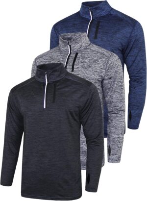 Liberty Imports 3-Pack Men’s Quarter-Zip Pullover Lightweight Long Sleeve Athletic Jackets Performance Workout Running Shirts