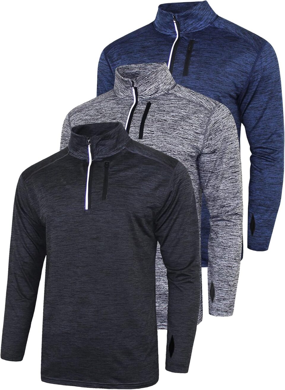 Liberty Imports 3-Pack Men’s Quarter-Zip Pullover Lightweight Long Sleeve Athletic Jackets Performance Workout Running Shirts