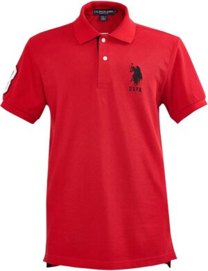 U.S. Polo Assn. Men's Short-Sleeve Polo Shirt with Applique, Casual Summer Slim Fit Polo Shirt with Contrast Color