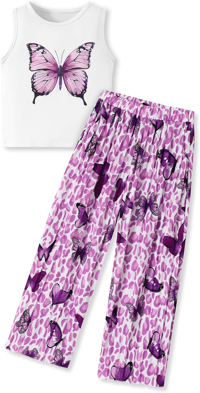 Girls Clothes Letter Print Crop Tank Tops and Wide Leg Pants Girls Clothing Sets 2PC Summer Outfits