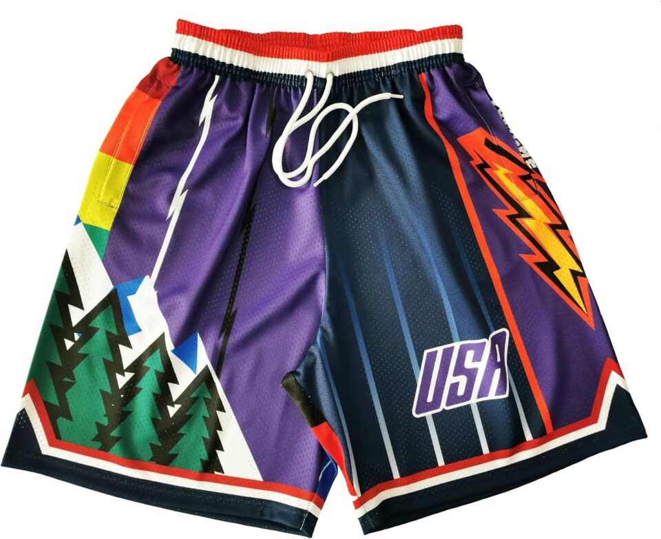 Basketball Athletic Shorts Men Mesh Gym Sports Workout Training Drawstring Retro Running Shorts with Pockets