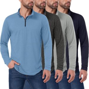 4 Pack Mens Sun Shirts UPF 50+ Rash Guard Quarter Zip Pullover Quick Dry Long Sleeve for Outdoor Workout