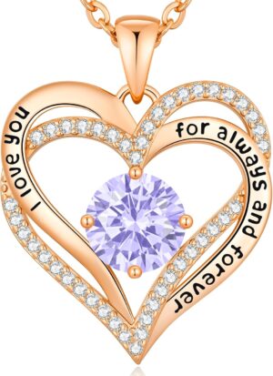 CDE Forever Love Heart Necklaces for Women, Mom, Girlfriend, Wedding Anniversary Birthday Mother Day Gift for Wife Girlfriend Jewelry with Birthstone Pendant