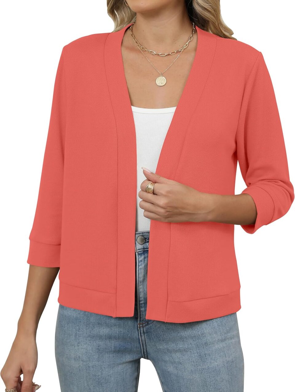 Hount Womens 3/4 Sleeve Cropped Cardigans Lightweight Casual Open Front Bolero Shrugs Sweaters