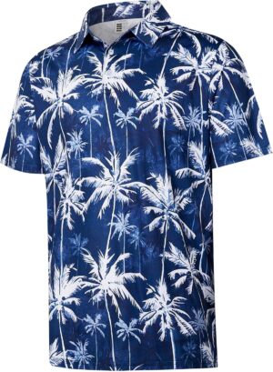 zeetoo Mens Golf Polo Shirt Hawaiian Polo Shirts for Men Moisture Wicking Dry Fit Soft Breathable Short Sleeve 4-Way Stretch