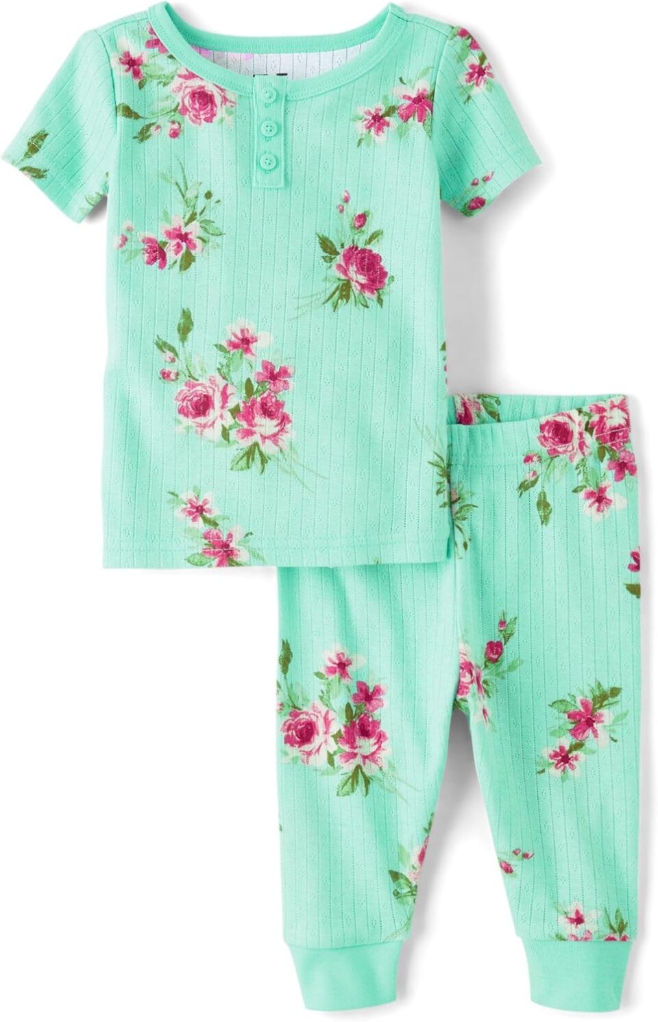 The Children's Place Baby Girl's and Toddler Short Sleeve Top and Pants Snug Fit 100% Cotton 2 Piece Pajama Set