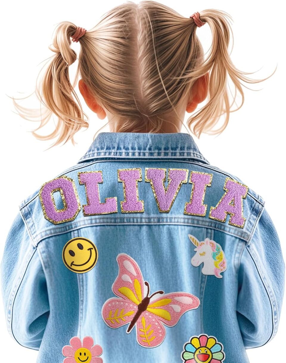 Personalized Patch Denim Jacket with Names, Custom Name Jeans Jacket, Christmas Gifts for Girls Boys, Customized 1-10st Birthday Gifts, Custom Toddler Spring&Fall Outerwear Jackets