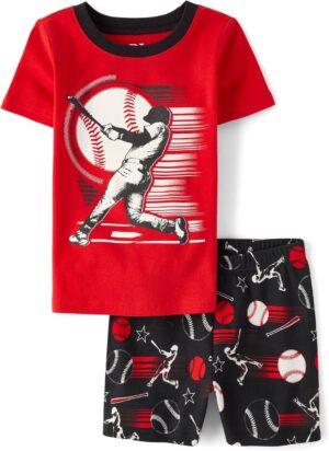 The Children's Place Boys' 100% Cotton Sleeve Top and Shorts 2 Piece Pajama Set