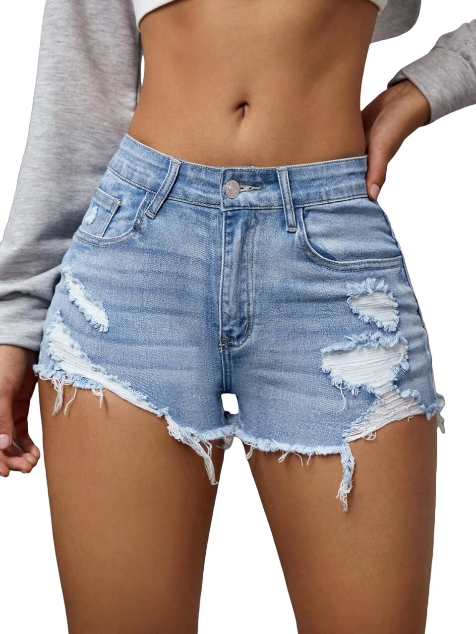 Verdusa Women's Ripped Distressed Skinny Denim Shorts
