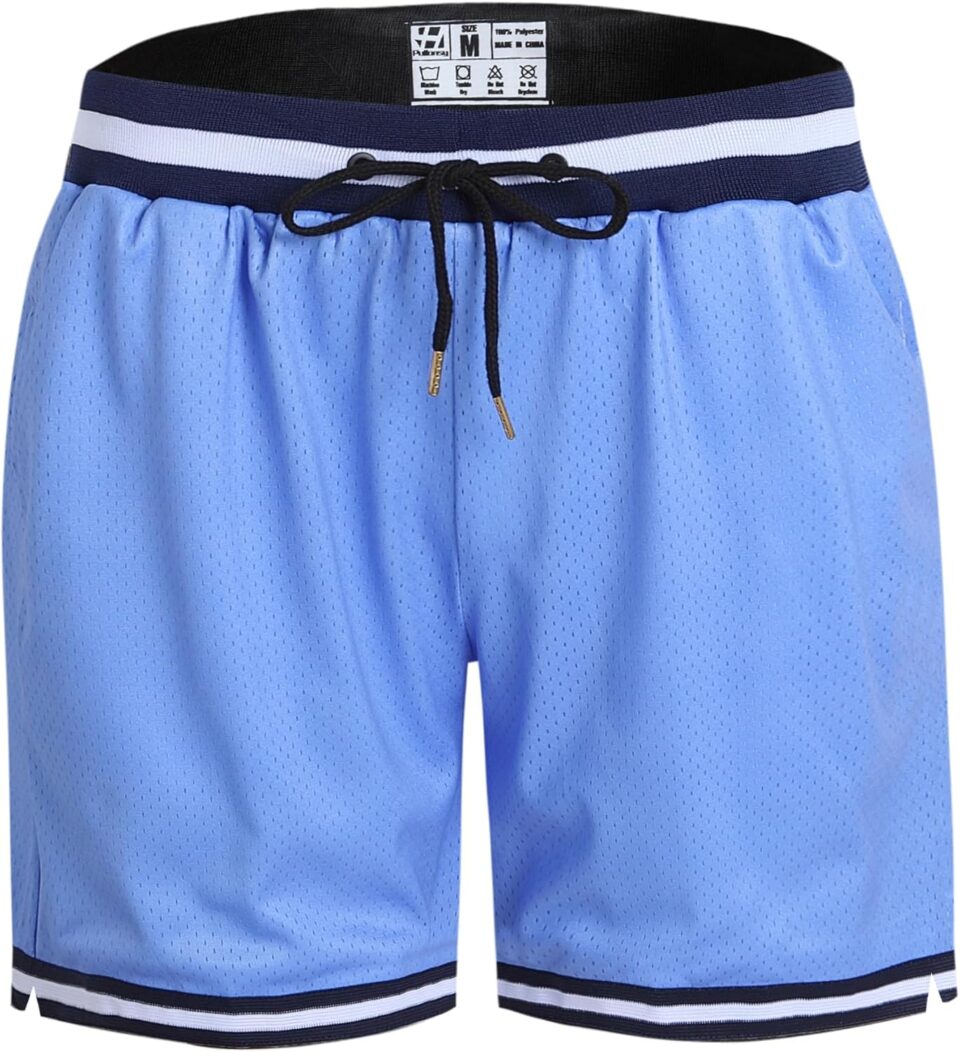 Pullonsy Basketball Athletic Mesh Shorts with Zip Pockets for Men, Running Workout Gym Sports 7 Inche Inseam