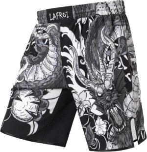 LAFROI Mens Boxing Shorts Jiu Jitsu MMA Cross Training Fighting Trunks Activewear with Drawstring-QJK06