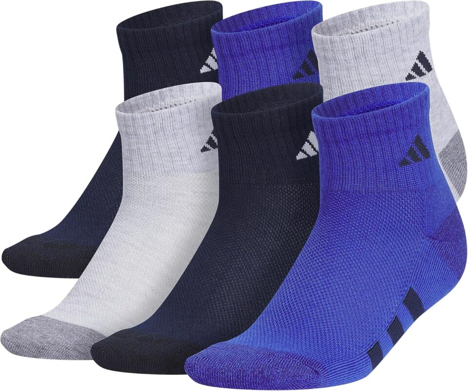 adidas Unisex Socks for Kids, 6-Pack Cushioned Quarter Athletic Fit Above Ankle, Durable Fabric