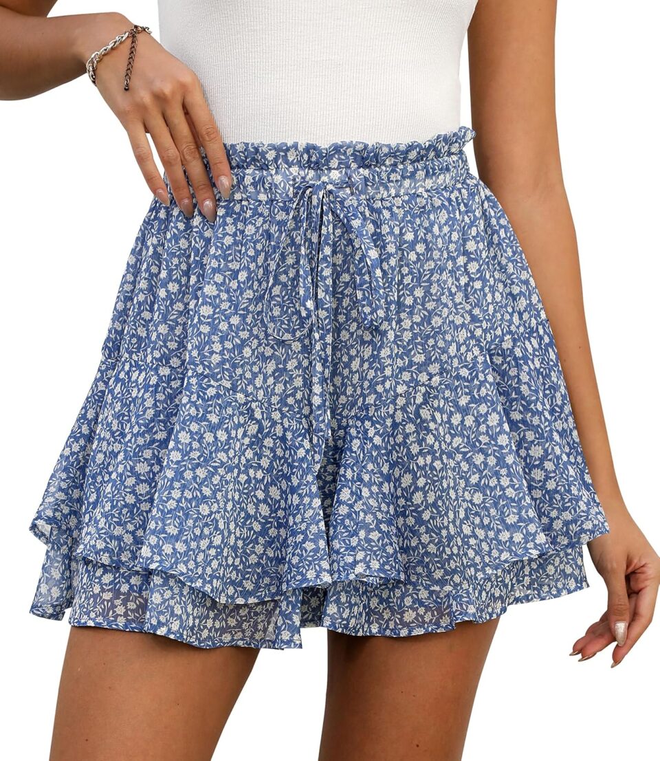Shorts for Women Summer Casual Chiffon Skorts Boho Ruffle Tennis Mini Skirts