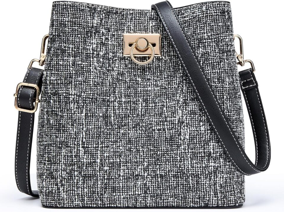KALIDI Crossbody Purses for Women Vegan Leather Bucket Bag Fashion Ladies Crossbody Handbag Shoulder Purse with Multi Pockets