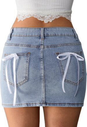 Milumia Women's Bow Knot High Waist Denim Skirt Bodycon Casual Jean Skirts