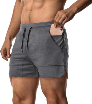 EVERWORTH Men's Solid Gym Workout Shorts Bodybuilding Running Fitted Training Jogging Short Pants with Zipper Pocket 3 Colors