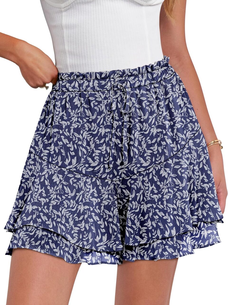 Caracilia Skorts for Women Boho Casual Beach Mini Skirts Summer Floral Ruffle Chiffon Flowy Shorts 2025 Trendy Outfits