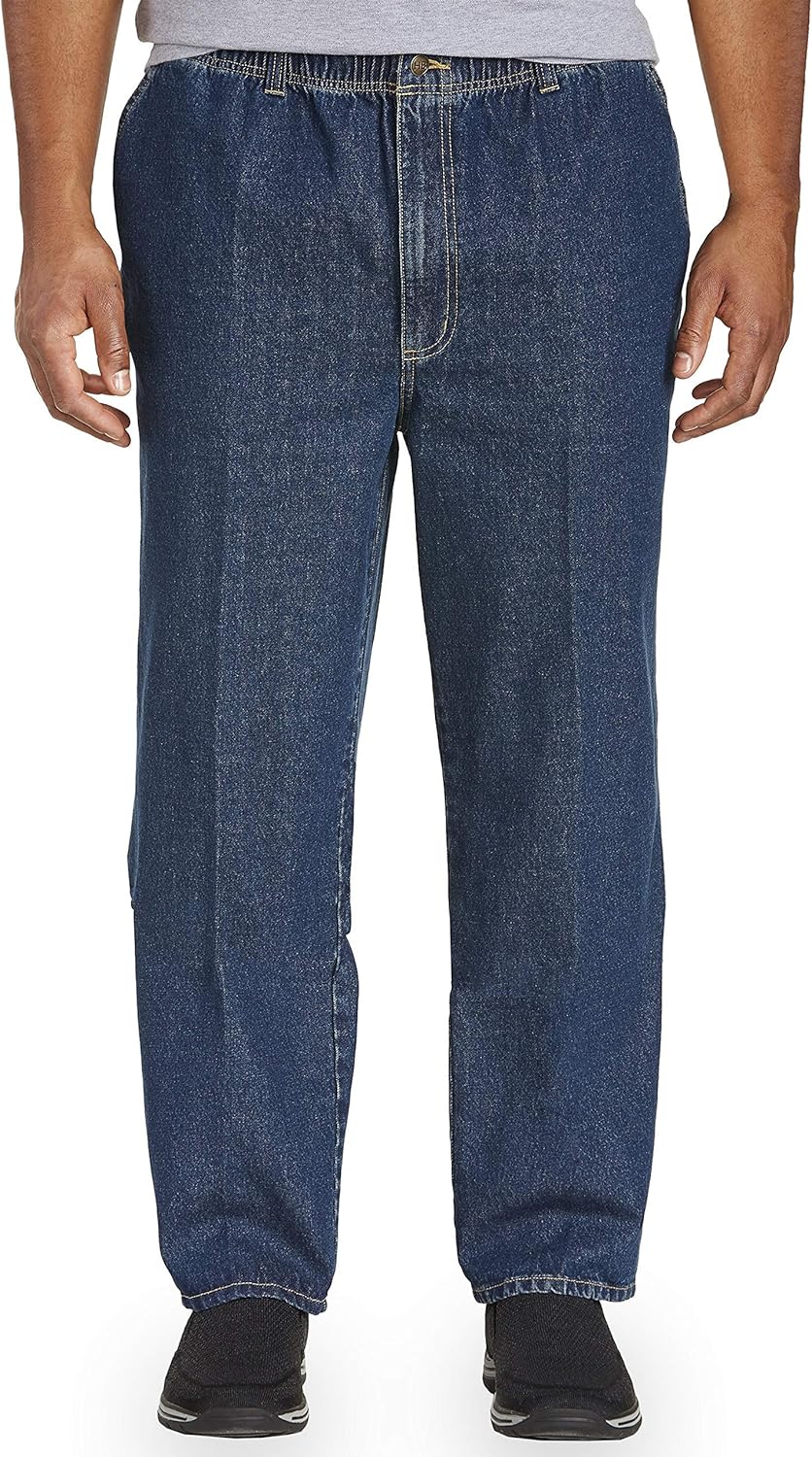 Harbor Bay by DXL Men's Big and Tall Full Elastic Waist Jeans | All-Day Comfort with Loose Fit, Elasticized Comfort Waistband