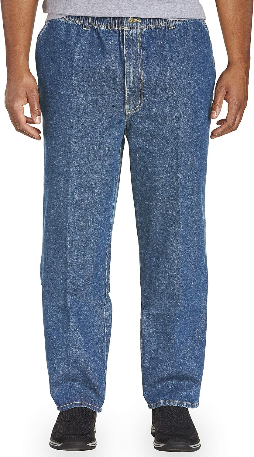 Harbor Bay by DXL Men's Big and Tall Full Elastic Waist Jeans | All-Day Comfort with Loose Fit, Elasticized Comfort Waistband