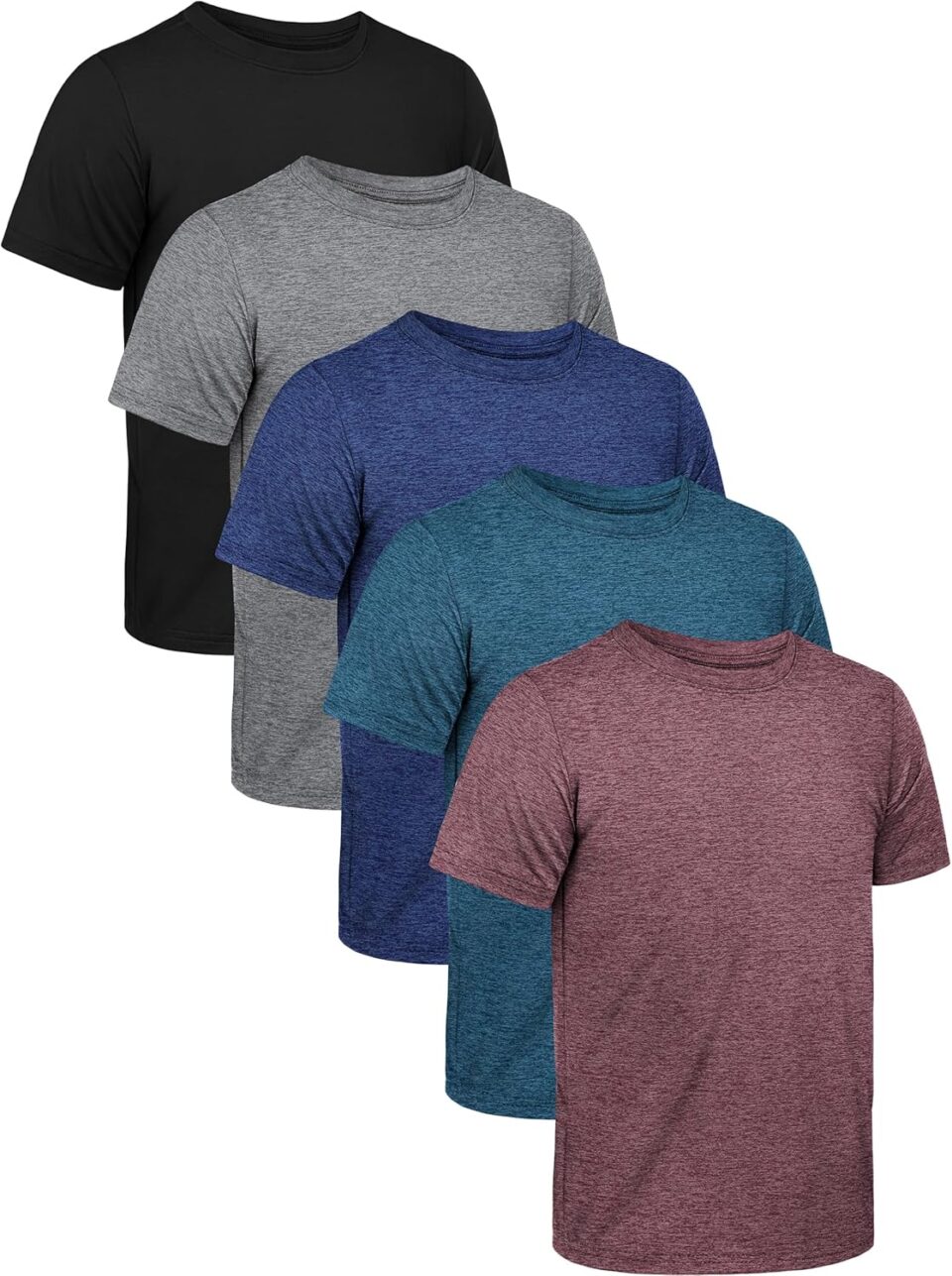 QWE 5 Pack Boys Shirts Youth Dry Fit Shirts Athletic Short Sleeve T-Shirt Boys' Activewear Tops for Youth Teens 5-18 Years